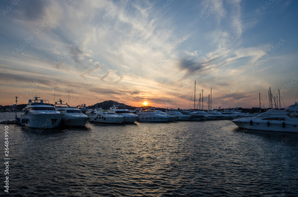 Beautiful sunset over marina in Croatia