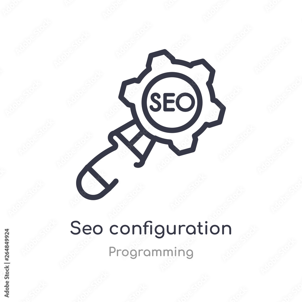 seo configuration outline icon. isolated line vector illustration from programming collection. editable thin stroke seo configuration icon on white background