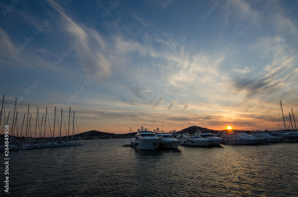 Beautiful sunset over marina in Croatia