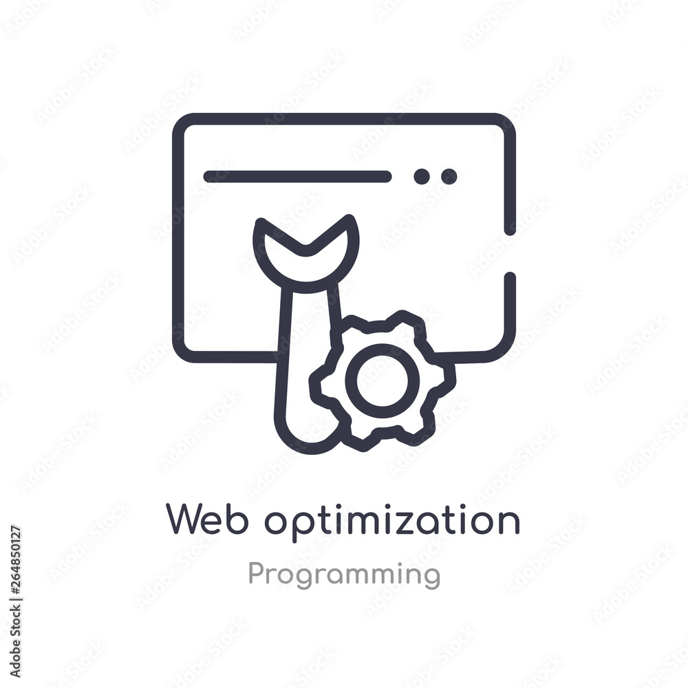 web optimization outline icon. isolated line vector illustration from programming collection. editable thin stroke web optimization icon on white background