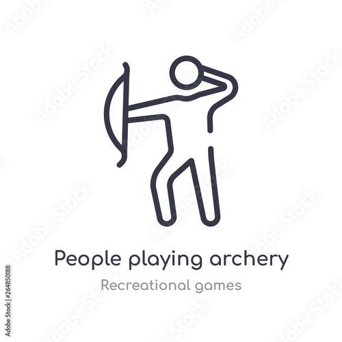 people playing archery outline icon. isolated line vector illustration from recreational games collection. editable thin stroke people playing archery icon on white background