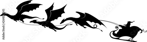 Santa Claus in a sleigh pulled by dragons