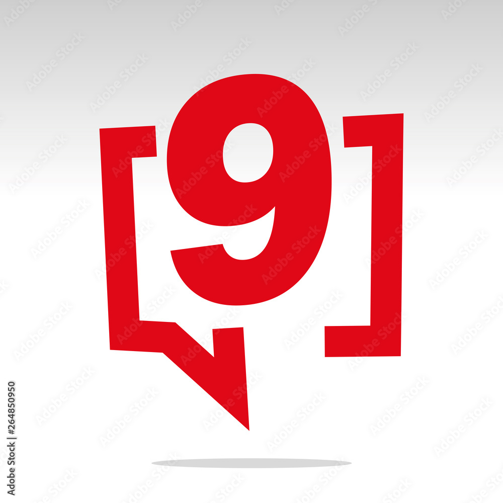 Number nine 9 red speech brackets isolated logo icon sticker element Number nine 9 red speech brackets isolated logo icon sticker element