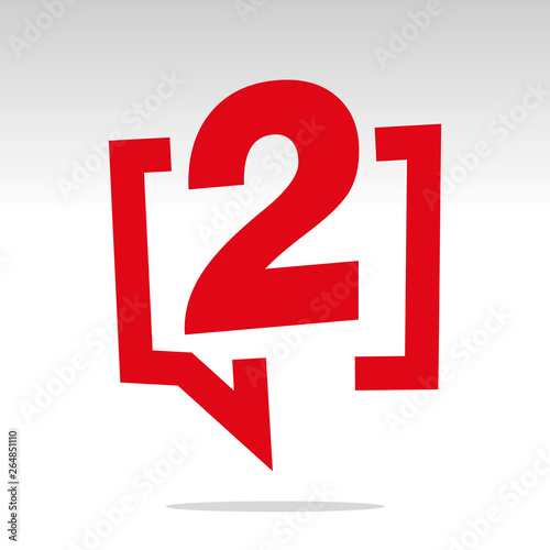 Number two 2 red speech brackets isolated logo icon sticker element