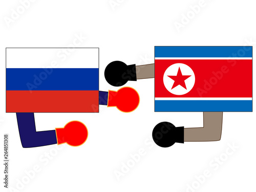  国と国との外交。ロシアと北朝鮮の状態を表している。
