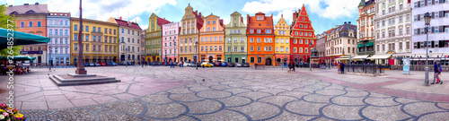 WROCLAW, POLAND - APRIL 22, 2019: Wroclaw Old Town. Salt Square. City with one of the most colorful market squares in Europe. Historical capital of Lower Silesia, Poland, Europe.