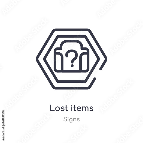 lost items outline icon. isolated line vector illustration from signs collection. editable thin stroke lost items icon on white background
