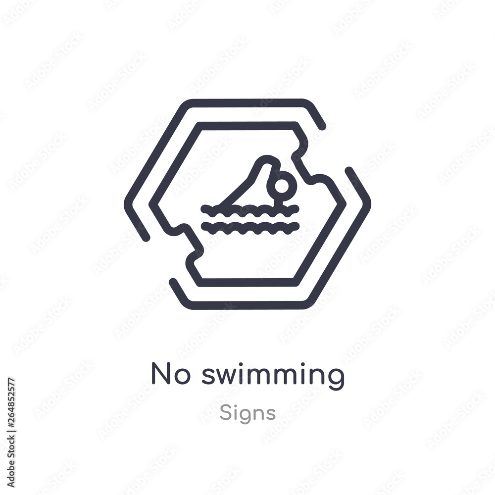 no swimming outline icon. isolated line vector illustration from signs collection. editable thin stroke no swimming icon on white background no swimming outline icon. isolated line vector illustration from signs collection. editable thin stroke no swimming icon on white background