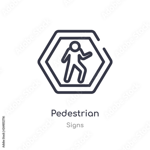 pedestrian outline icon. isolated line vector illustration from signs collection. editable thin stroke pedestrian icon on white background