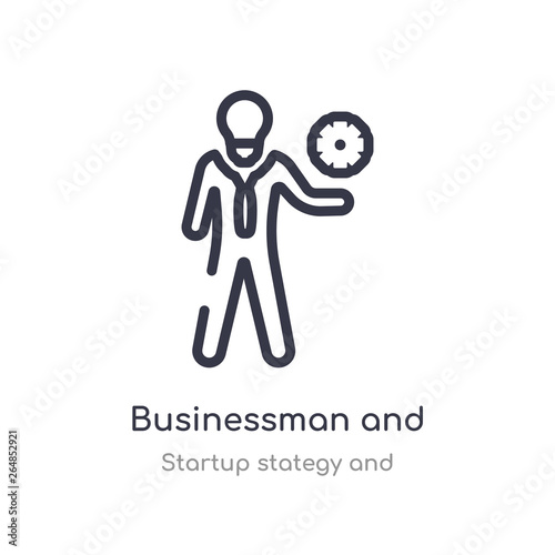 businessman and strategy outline icon. isolated line vector illustration from startup stategy and collection. editable thin stroke businessman and strategy icon on white background