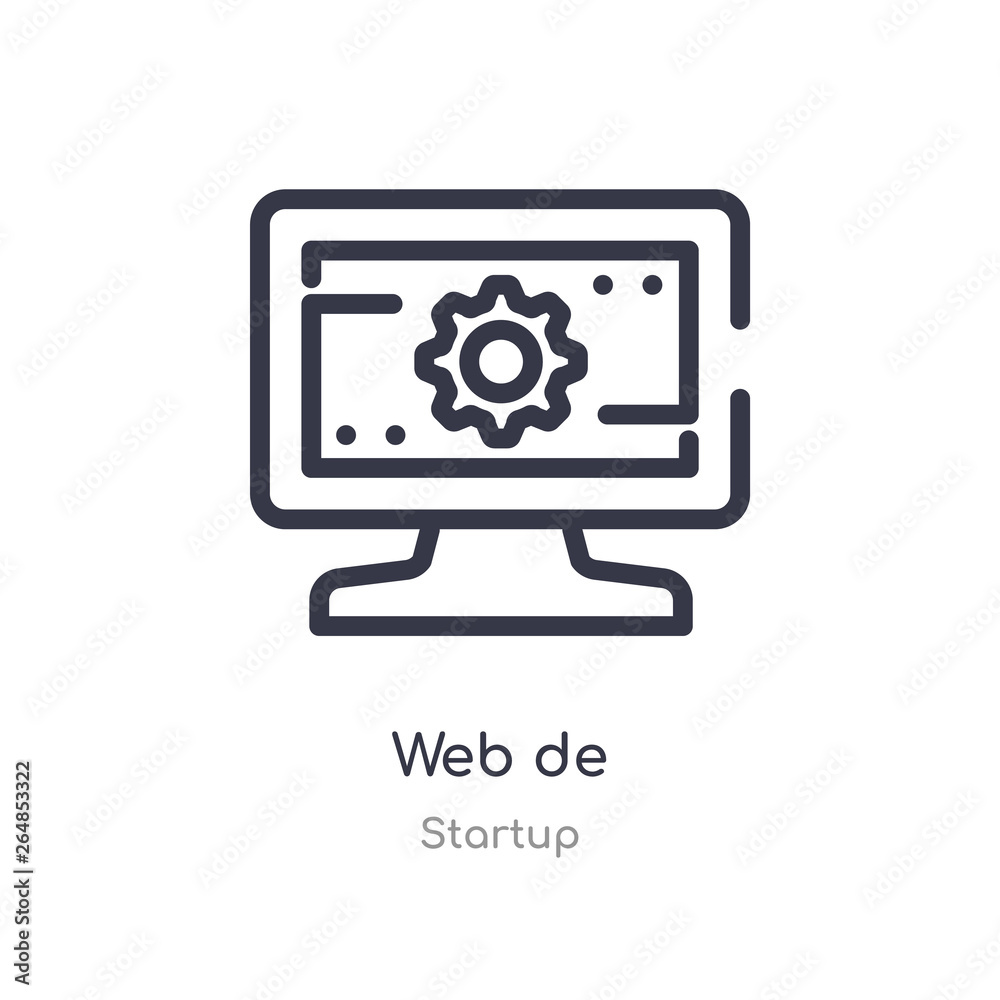 web de outline icon. isolated line vector illustration from startup collection. editable thin stroke web de icon on white background web de outline icon. isolated line vector illustration from startup collection. editable thin stroke web de icon on white background