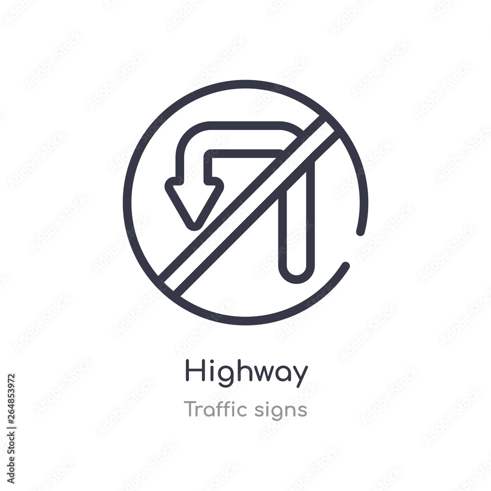highway outline icon. isolated line vector illustration from traffic signs collection. editable thin stroke highway icon on white background highway outline icon. isolated line vector illustration from traffic signs collection. editable thin stroke highway icon on white background
