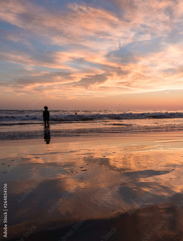 Beautiful sunset scenery on the beach of Montanita Ecuador