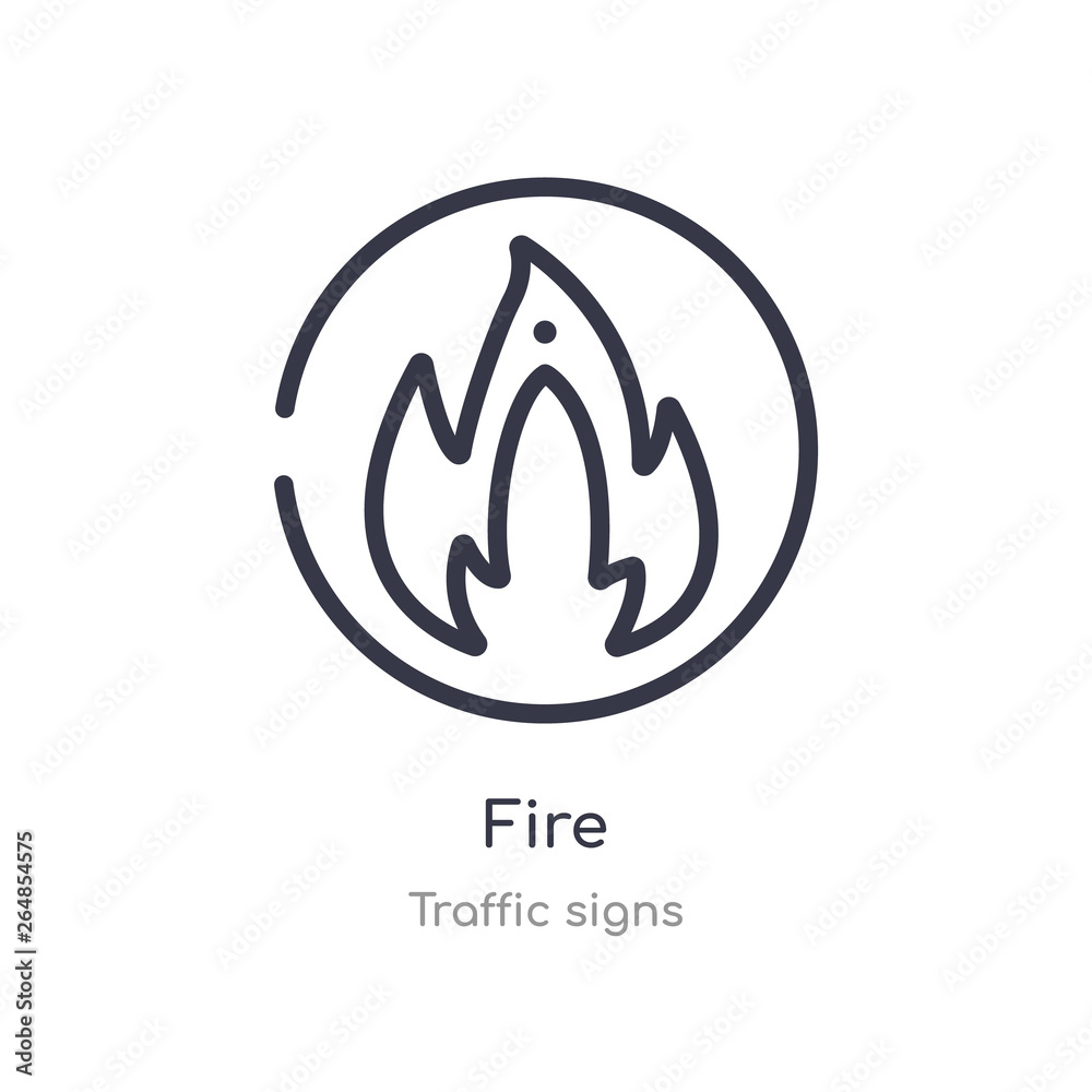 fire outline icon. isolated line vector illustration from traffic signs collection. editable thin stroke fire icon on white background fire outline icon. isolated line vector illustration from traffic signs collection. editable thin stroke fire icon on white background