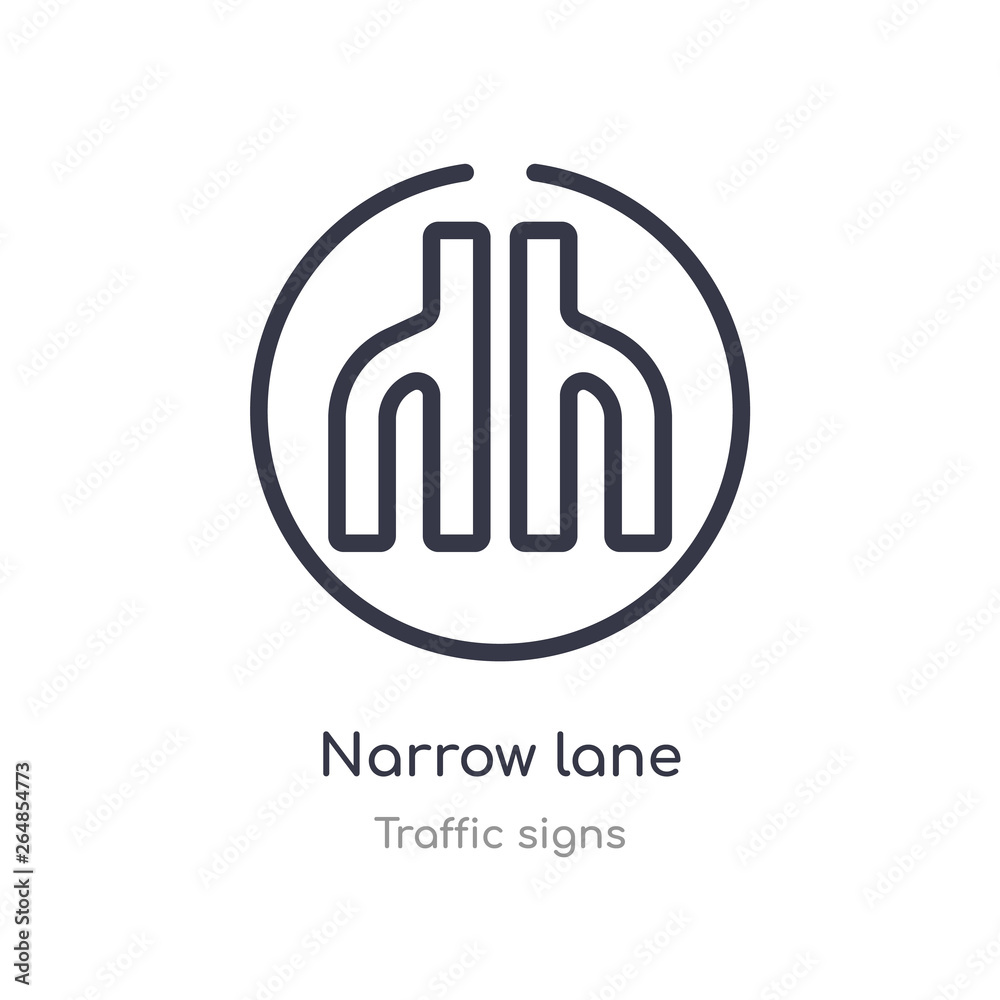narrow lane outline icon. isolated line vector illustration from traffic signs collection. editable thin stroke narrow lane icon on white background narrow lane outline icon. isolated line vector illustration from traffic signs collection. editable thin stroke narrow lane icon on white background