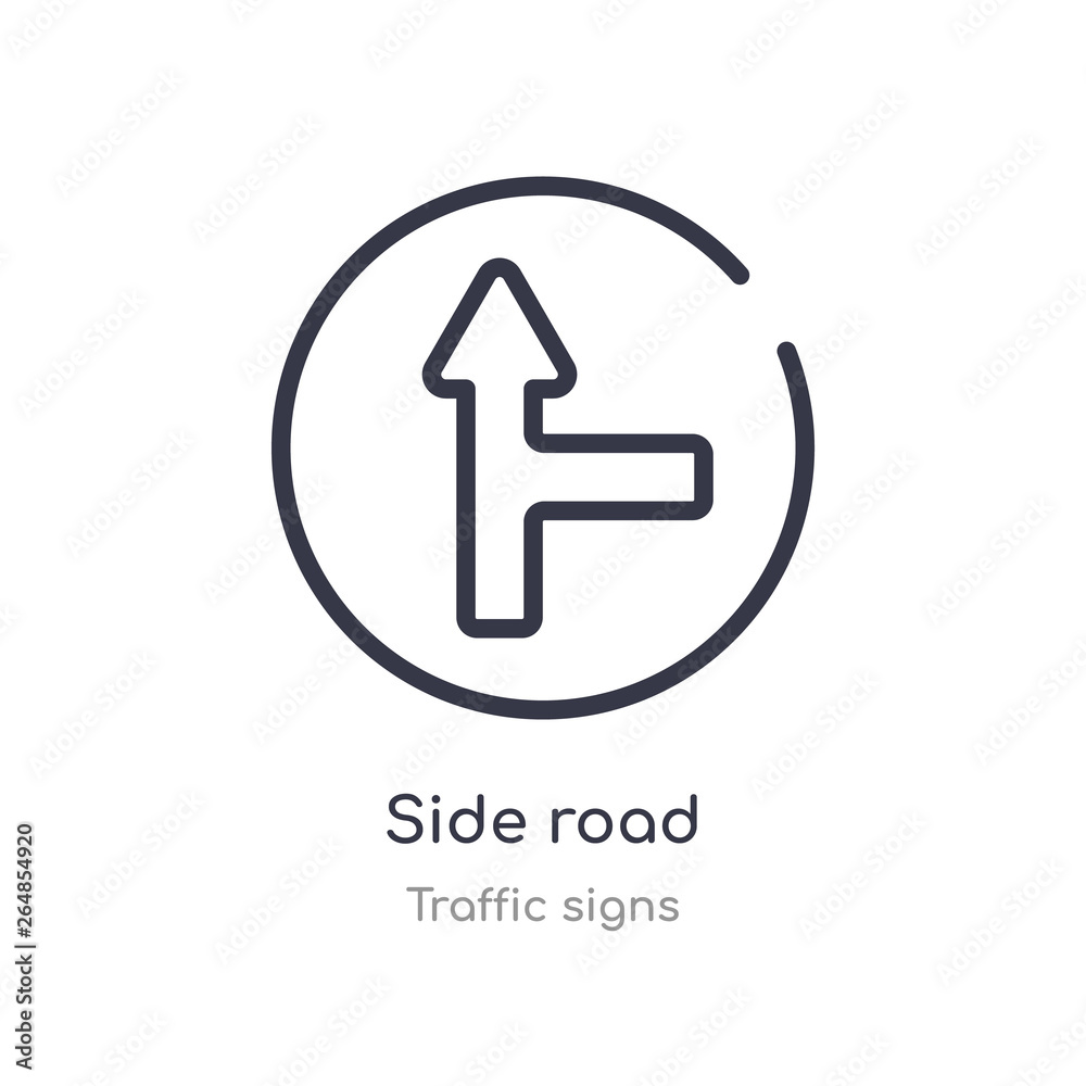 side road outline icon. isolated line vector illustration from traffic signs collection. editable thin stroke side road icon on white background side road outline icon. isolated line vector illustration from traffic signs collection. editable thin stroke side road icon on white background