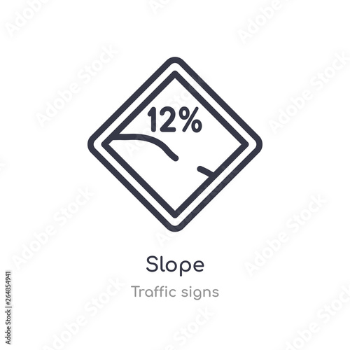 slope outline icon. isolated line vector illustration from traffic signs collection. editable thin stroke slope icon on white background