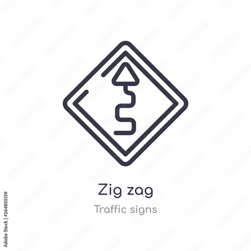zig zag outline icon. isolated line vector illustration from traffic signs collection. editable thin stroke zig zag icon on white background