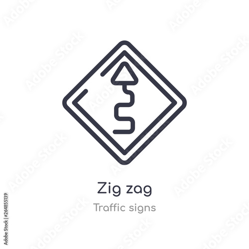 zig zag outline icon. isolated line vector illustration from traffic signs collection. editable thin stroke zig zag icon on white background