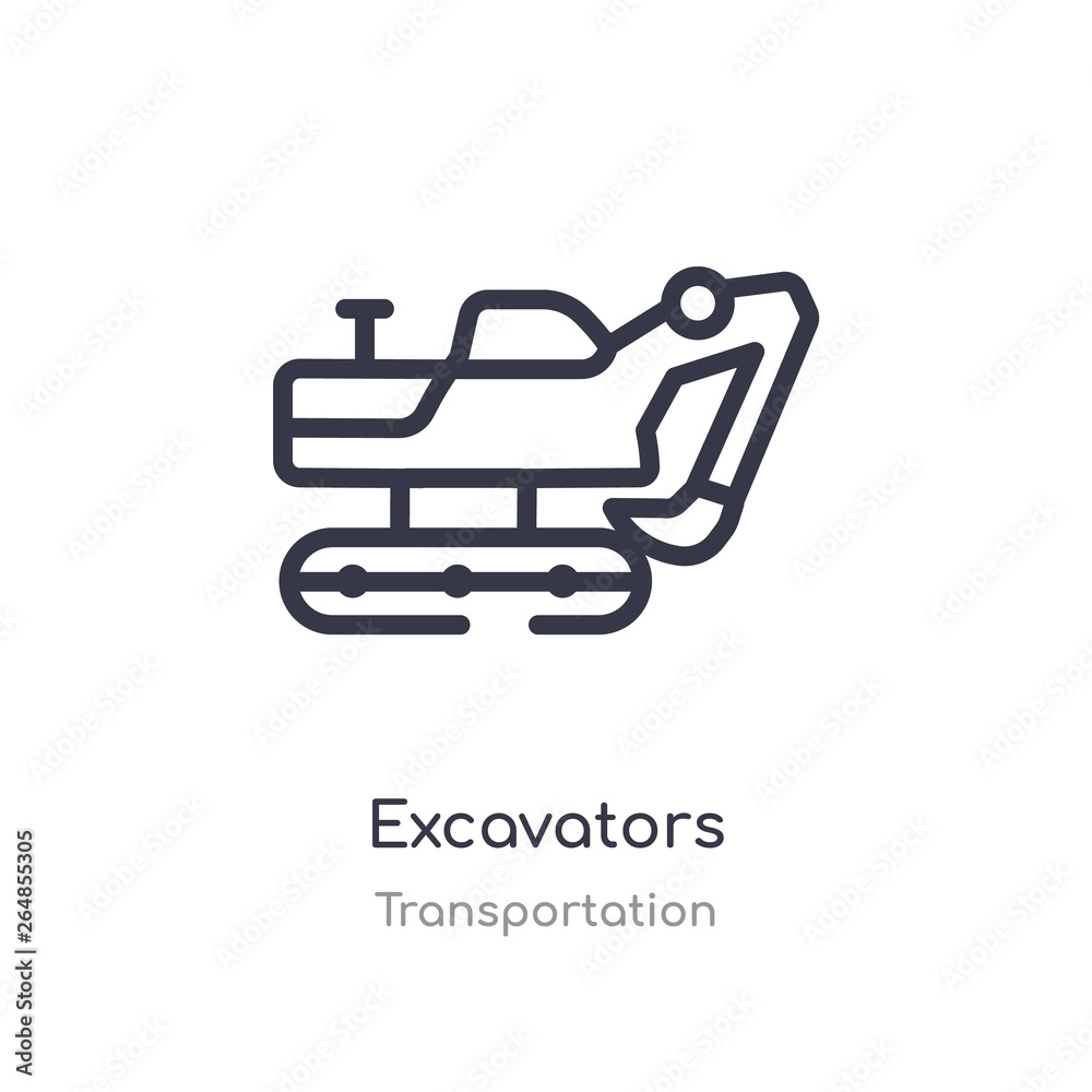 excavators outline icon. isolated line vector illustration from transportation collection. editable thin stroke excavators icon on white background excavators outline icon. isolated line vector illustration from transportation collection. editable thin stroke excavators icon on white background