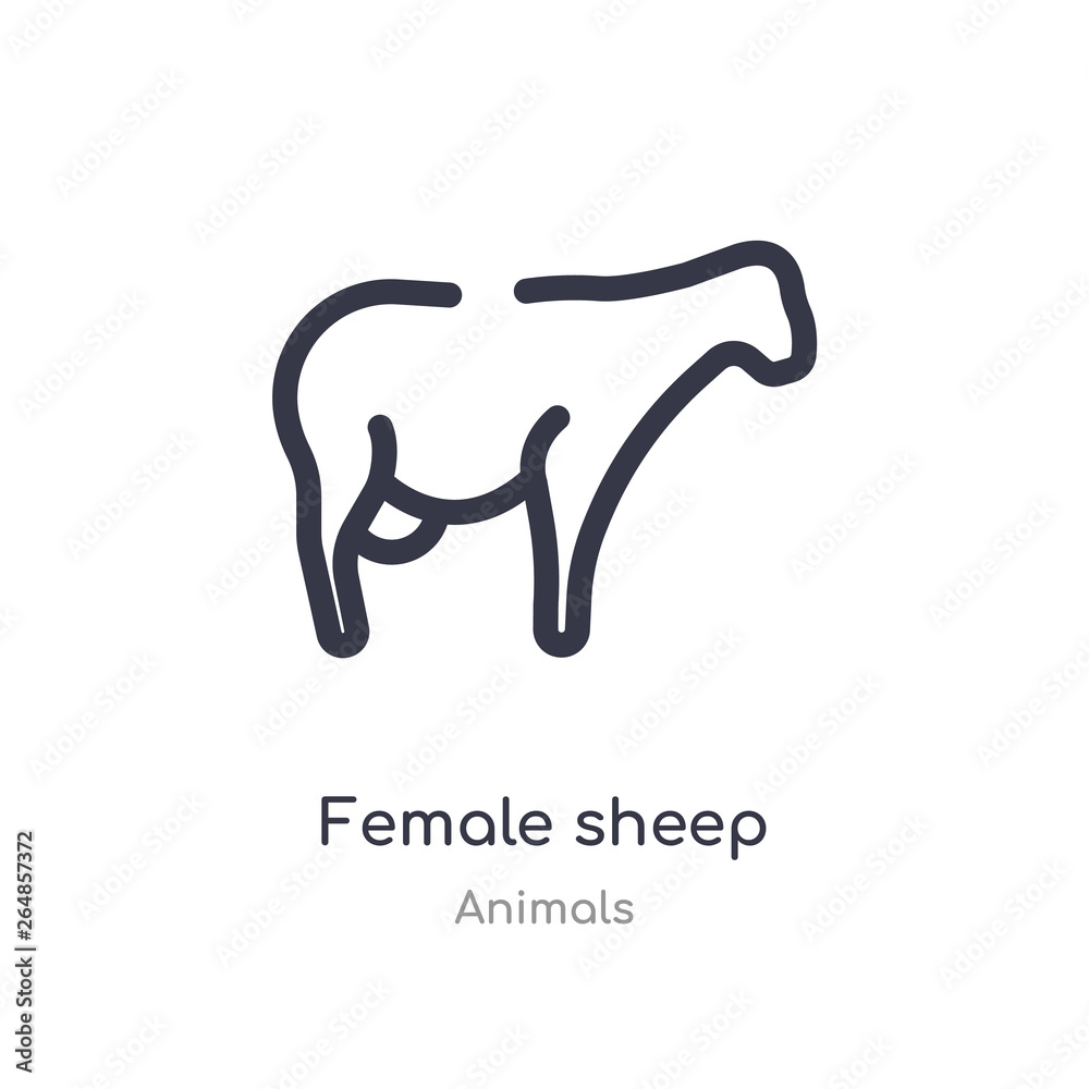 female sheep outline icon. isolated line vector illustration from animals collection. editable thin stroke female sheep icon on white background
