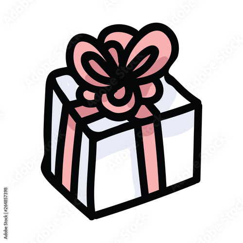 Cute red present box cartoon vector illustration motif set. Hand drawn birthday gift wrapping ribbon. Pastel christmas party graphics. Decorative suprise web buttons.