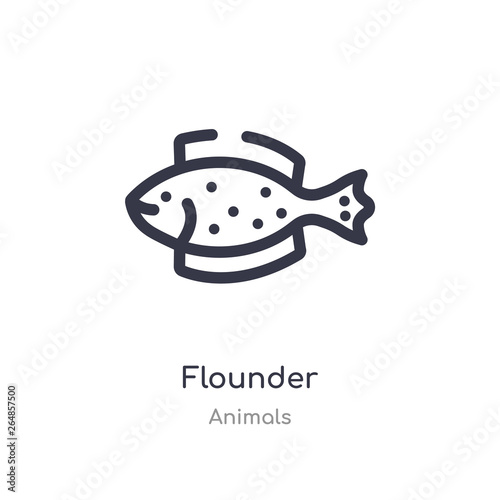 flounder outline icon. isolated line vector illustration from animals collection. editable thin stroke flounder icon on white background