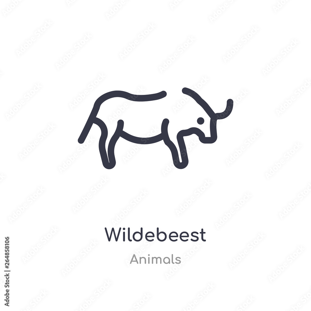 wildebeest outline icon. isolated line vector illustration from animals collection. editable thin stroke wildebeest icon on white background wildebeest outline icon. isolated line vector illustration from animals collection. editable thin stroke wildebeest icon on white background