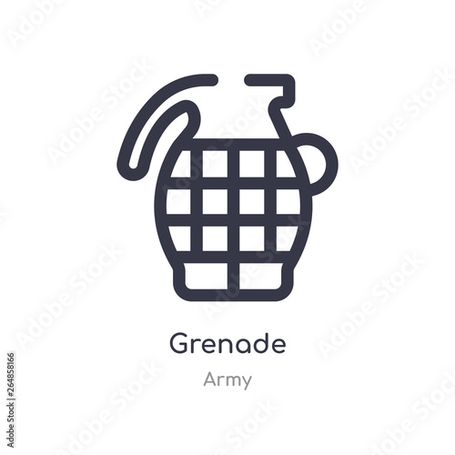 grenade outline icon. isolated line vector illustration from army collection. editable thin stroke grenade icon on white background