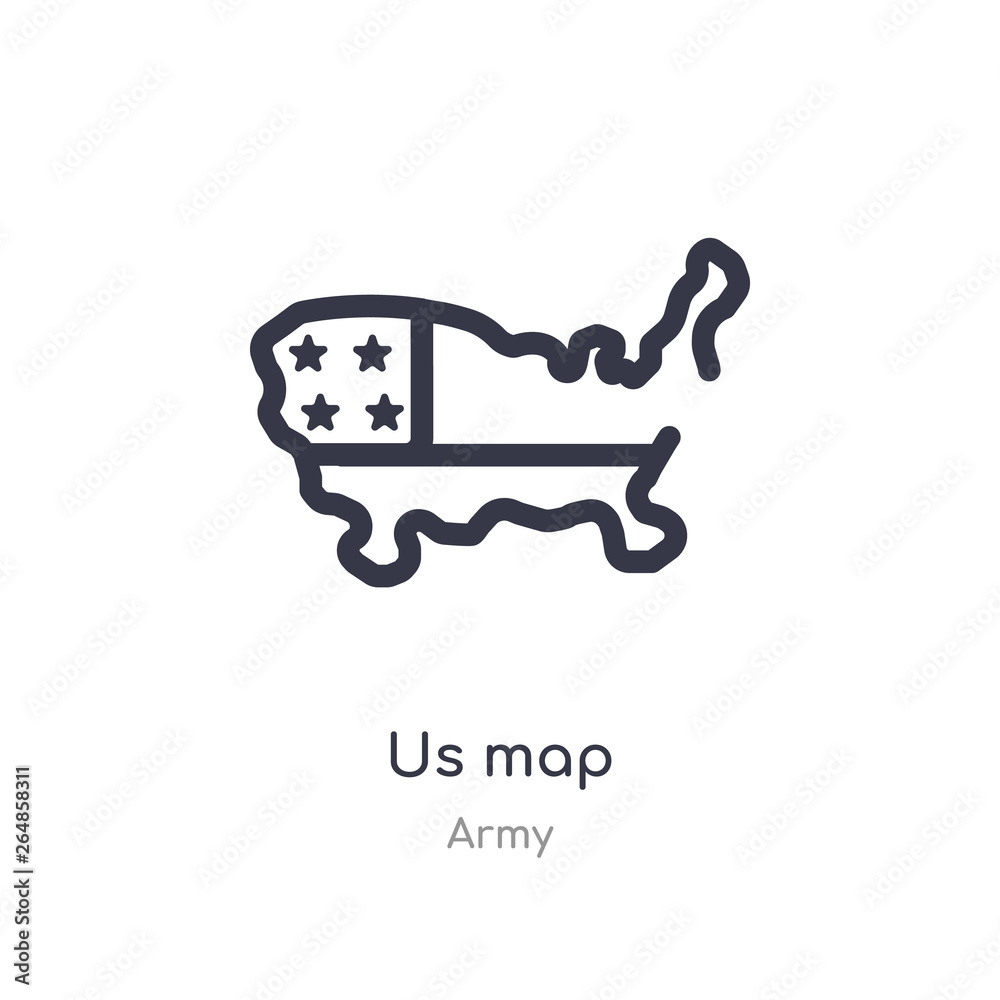 us map outline icon. isolated line vector illustration from army collection. editable thin stroke us map icon on white background us map outline icon. isolated line vector illustration from army collection. editable thin stroke us map icon on white background