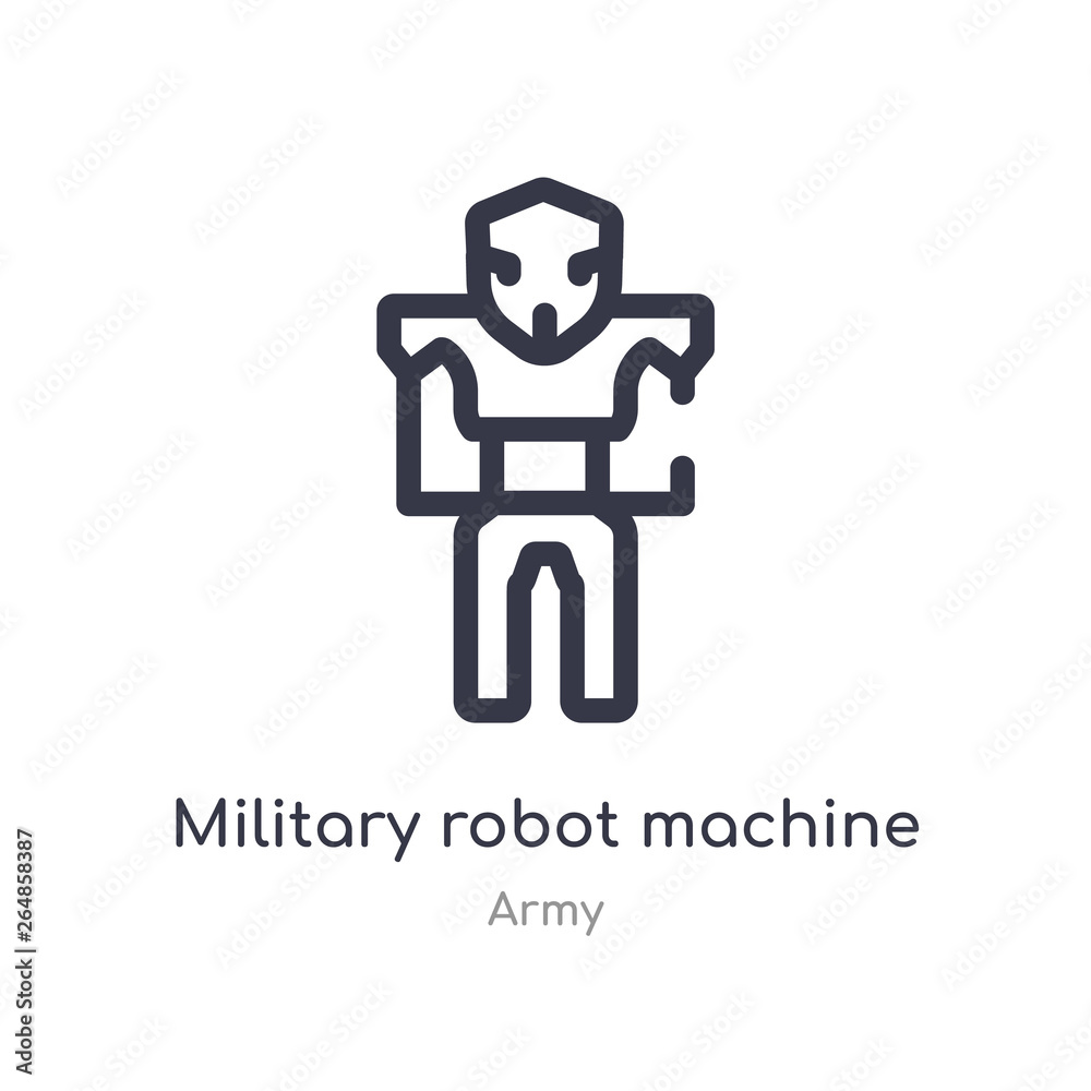 military robot machine outline icon. isolated line vector illustration from army collection. editable thin stroke military robot machine icon on white background