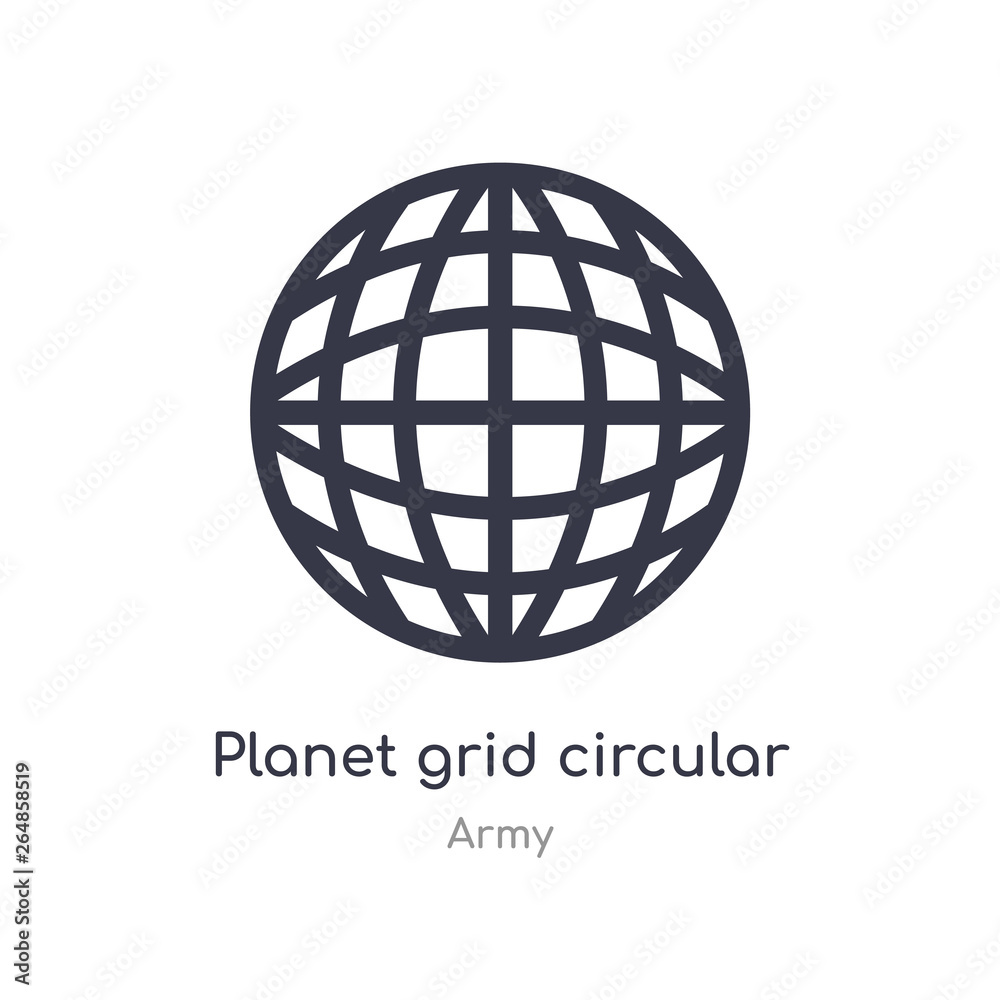planet grid circular outline icon. isolated line vector illustration from army collection. editable thin stroke planet grid circular icon on white background planet grid circular outline icon. isolated line vector illustration from army collection. editable thin stroke planet grid circular icon on white background