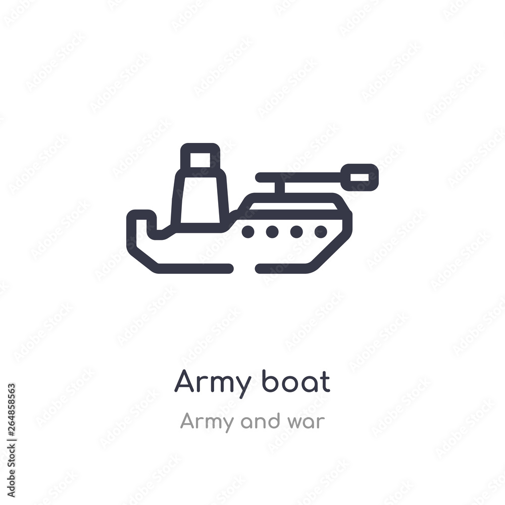 army boat outline icon. isolated line vector illustration from army and war collection. editable thin stroke army boat icon on white background
