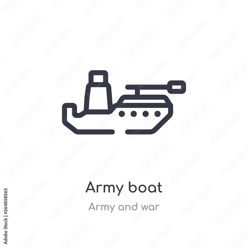 army boat outline icon. isolated line vector illustration from army and war collection. editable thin stroke army boat icon on white background army boat outline icon. isolated line vector illustration from army and war collection. editable thin stroke army boat icon on white background