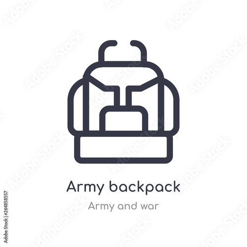 army backpack outline icon. isolated line vector illustration from army and war collection. editable thin stroke army backpack icon on white background