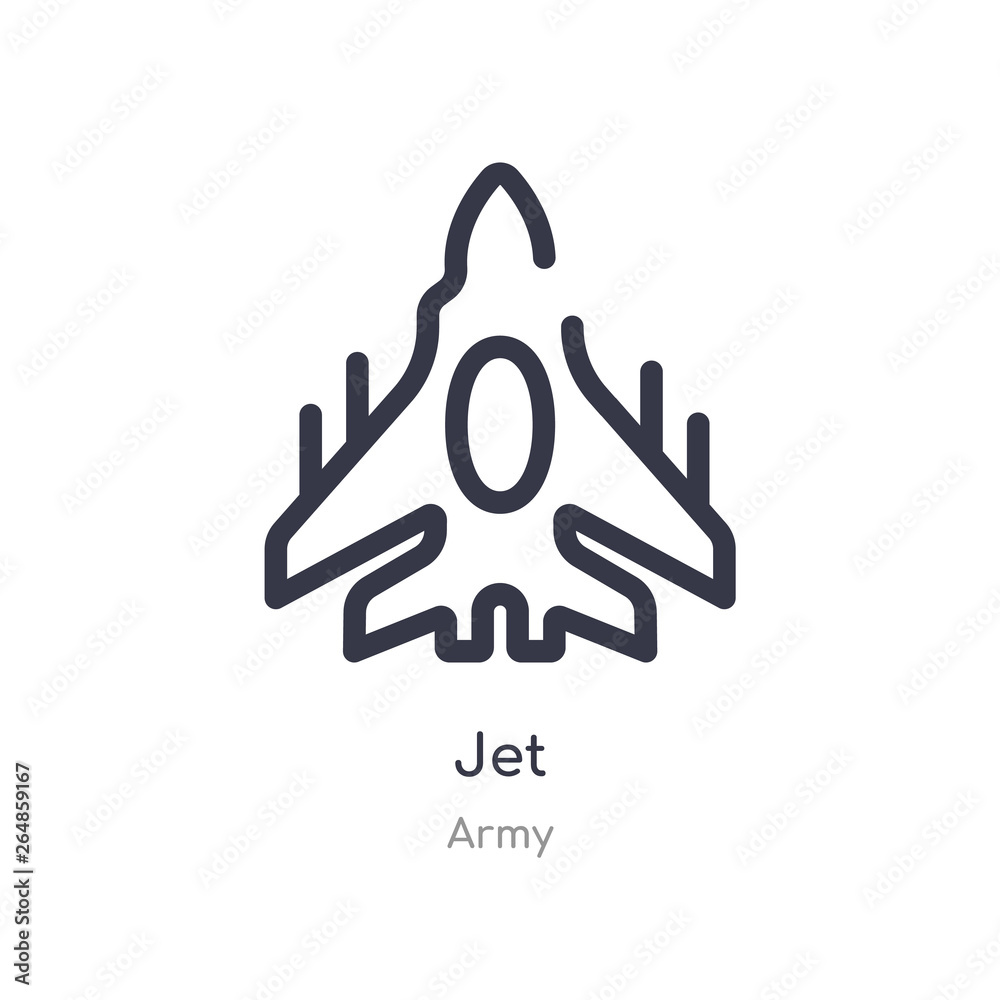 Obraz premium jet outline icon. isolated line vector illustration from army collection. editable thin stroke jet icon on white background