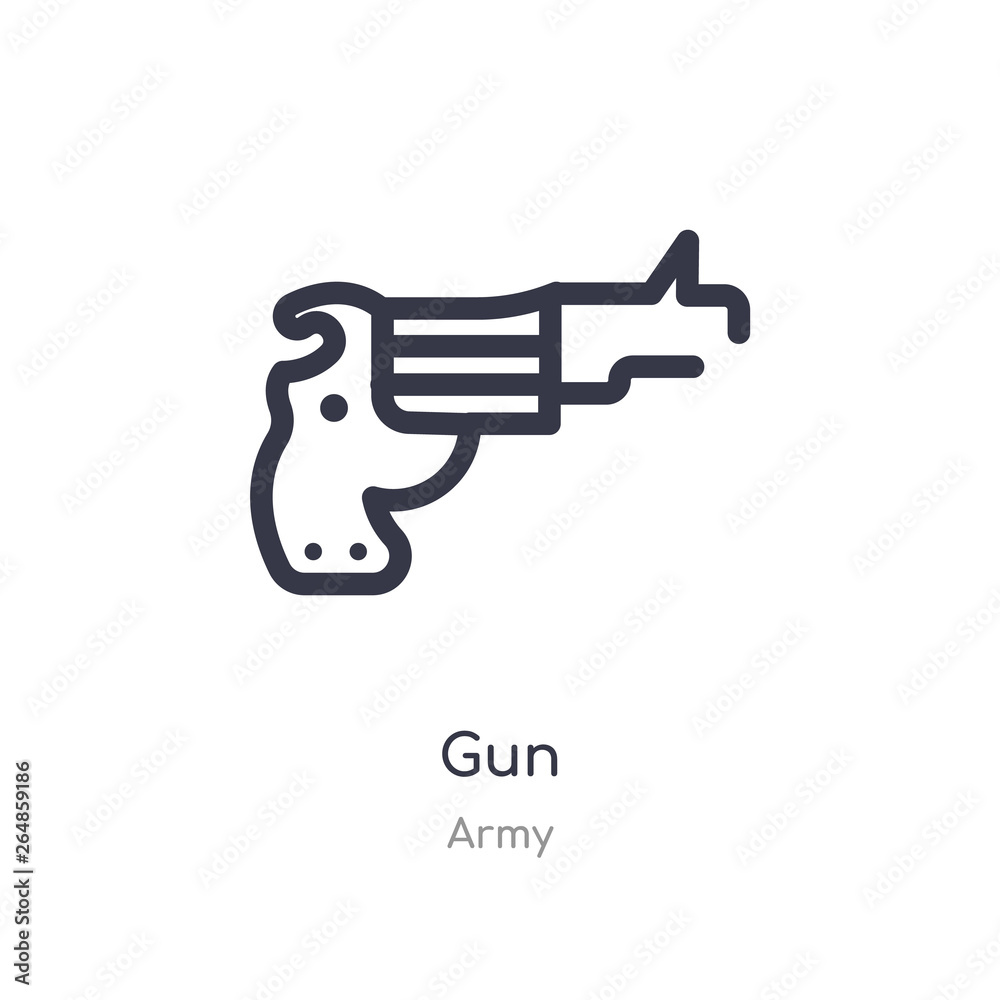 gun outline icon. isolated line vector illustration from army collection. editable thin stroke gun icon on white background