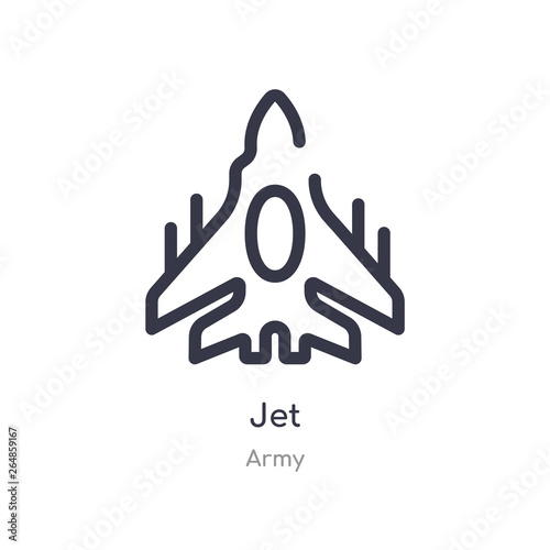 jet outline icon. isolated line vector illustration from army collection. editable thin stroke jet icon on white background
