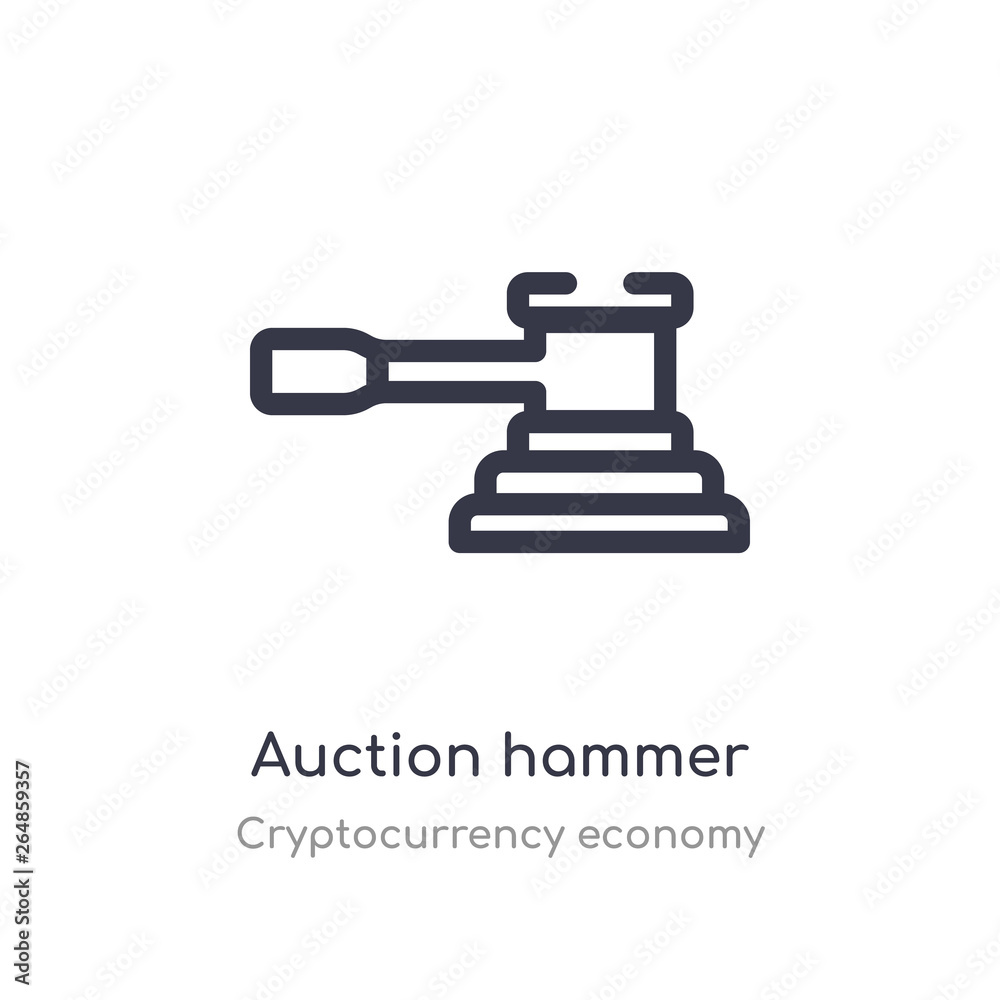 auction hammer outline icon. isolated line vector illustration from cryptocurrency economy collection. editable thin stroke auction hammer icon on white background