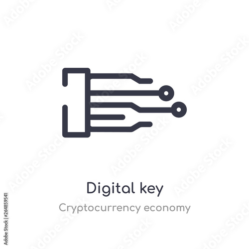 digital key outline icon. isolated line vector illustration from cryptocurrency economy collection. editable thin stroke digital key icon on white background