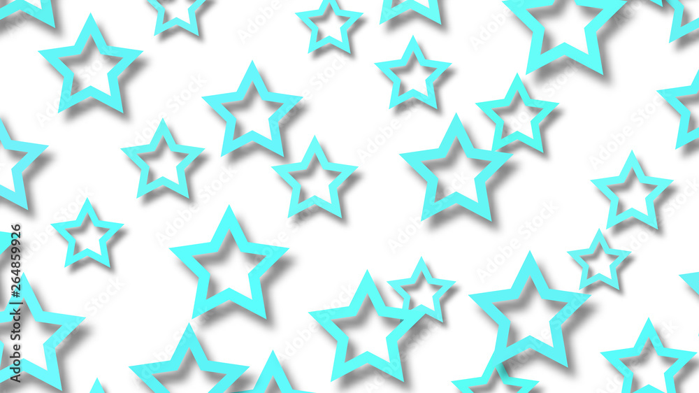 Abstract illustration of randomly arranged light blue stars with soft shadows on white background Abstract illustration of randomly arranged light blue stars with soft shadows on white background