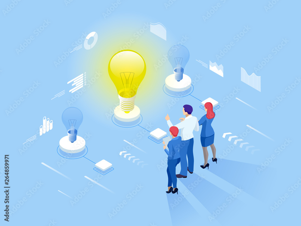 Isometric concept of Idea, business meeting and brainstorming, start up team in a meeting and creative teamwork. Isometric concept of Idea, business meeting and brainstorming, start up team in a meeting and creative teamwork.