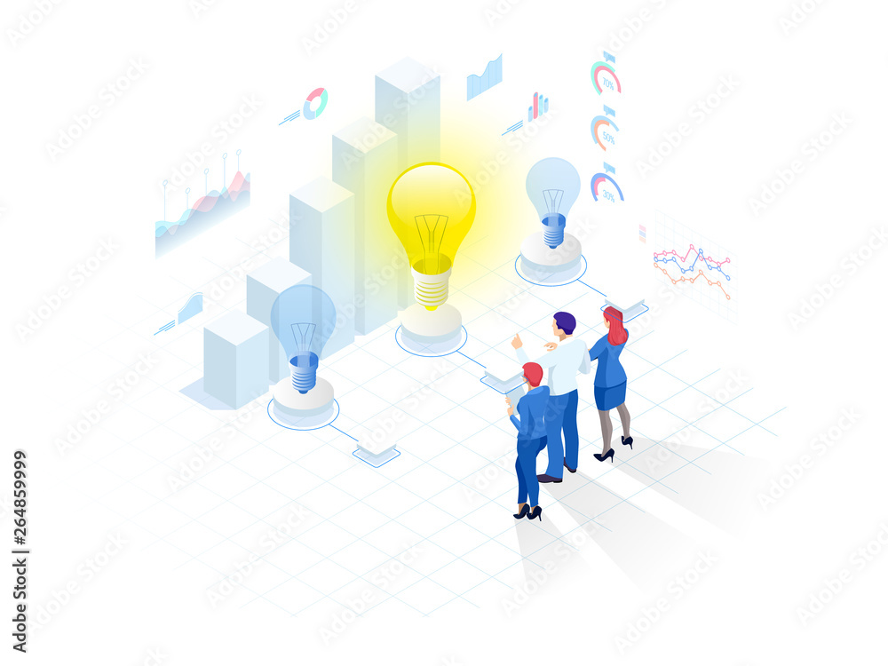 Isometric concept of Idea, business meeting and brainstorming, start up team in a meeting and creative teamwork. Isometric concept of Idea, business meeting and brainstorming, start up team in a meeting and creative teamwork.