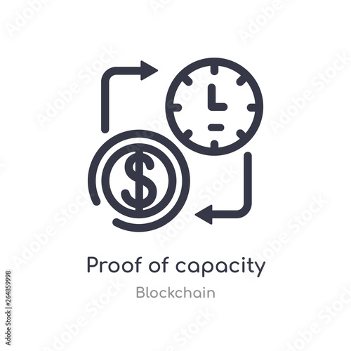 proof of capacity outline icon. isolated line vector illustration from blockchain collection. editable thin stroke proof of capacity icon on white background