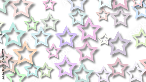 Abstract illustration of randomly arranged colored stars with soft shadows on white background