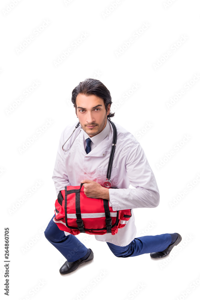 Young male doctor paramedic isolated on white Young male doctor paramedic isolated on white