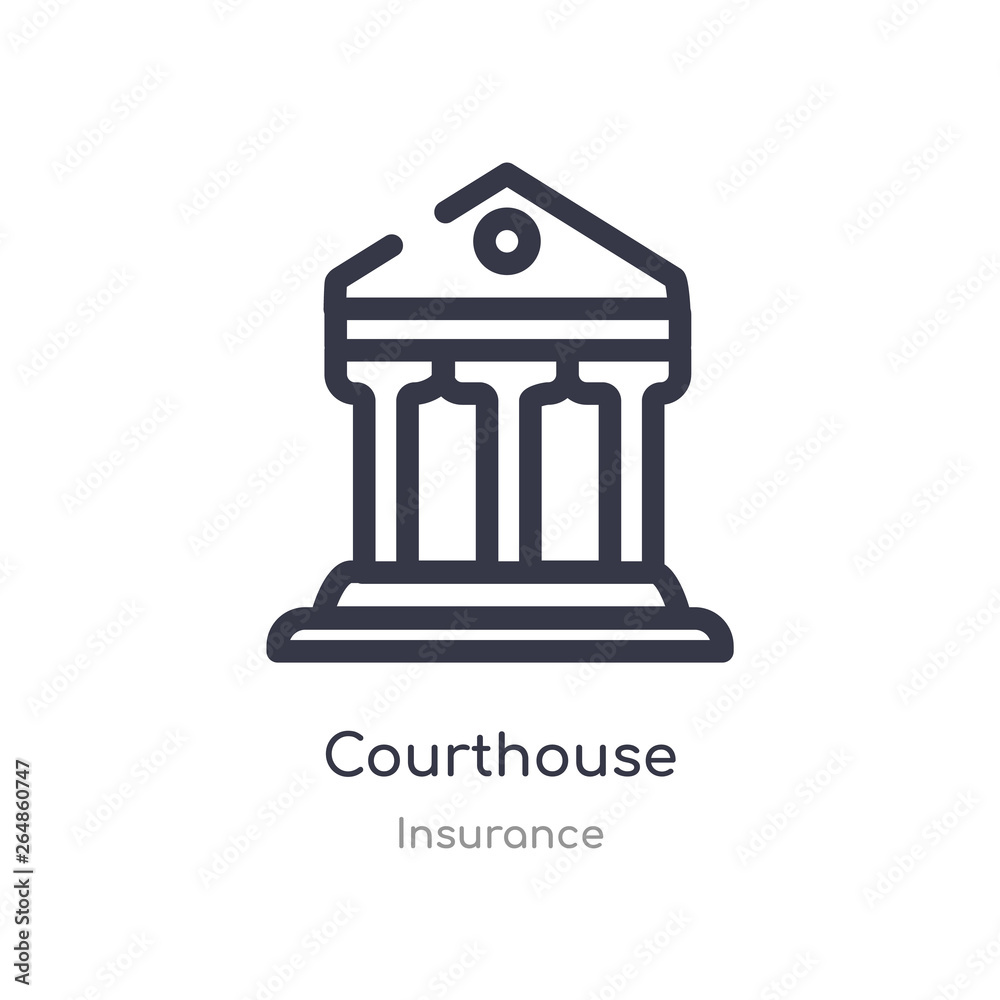 courthouse outline icon. isolated line vector illustration from insurance collection. editable thin stroke courthouse icon on white background