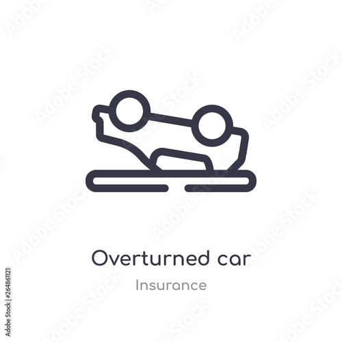 overturned car outline icon. isolated line vector illustration from insurance collection. editable thin stroke overturned car icon on white background