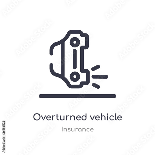 overturned vehicle outline icon. isolated line vector illustration from insurance collection. editable thin stroke overturned vehicle icon on white background