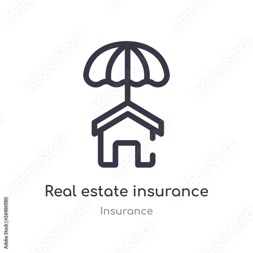 real estate insurance outline icon. isolated line vector illustration from insurance collection. editable thin stroke real estate insurance icon on white background